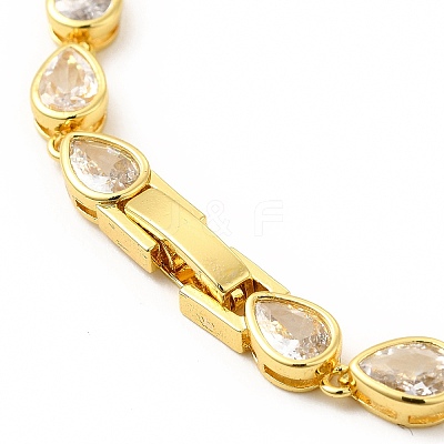 Clear Cubic Zirconia Teardrop Link Chain Bracelet BJEW-E073-03G-1