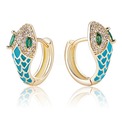 Cubic Zirconia Snake Hoop Earrings with Enamel EJEW-SZ0001-87A-1