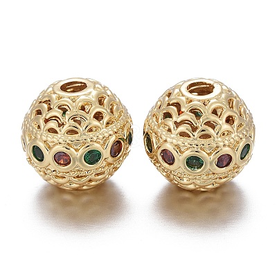 Brass Micro Pave Cubic Zirconia Beads X-KK-K244-19G-1