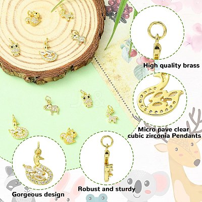 10Pcs 5 Styles Autumn Theme Brass Micro Pave Clear & Black Cubic Zirconia Charms KK-CJ0004-21-1