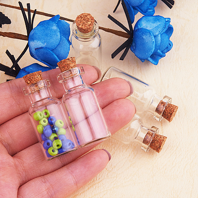 14 Pcs Size 35x16mm Mini Clear Glass Jars Bottles with Cork Stoppers and Eye Pins for Crafts AJEW-PH0004-02-1