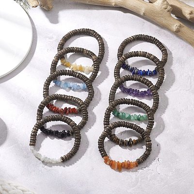 10Pcs 10 Styles Natural Mixed  Gemstone & Coconut Beaded Stretch Bracelets for Women Men BJEW-JB12598-1