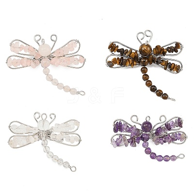 Natural Gemstone & Brass & Iron Brooches JEWB-H034-01P-1