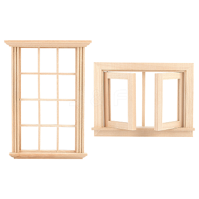 2Pcs 2 Styles Mini-Display Wood Windows DJEW-OC0001-12-1