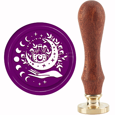 Brass Wax Seal Stamp with Handle AJEW-WH0184-0948-1