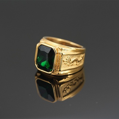 304 Stainless Steel with Cubic Zirconia Dragon Pattern Finger Rings for Men FS-WGD623F-01-1