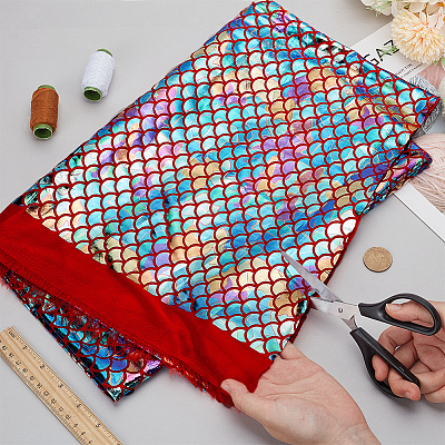 Fish Scale Pattern Polyester Fabric DIY-WH0569-92A-1