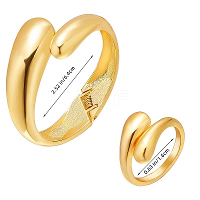 Brass Teardrop Open Cuff Rings & Open Cuff Bangles Jewelry Sets for Women SJEW-SZ0001-016G-1
