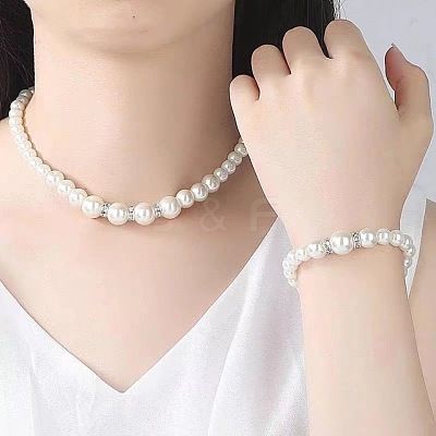 Round ABS Plastic Imitation Pearl Beaded Necklaces & Dangle Earring & Bracelets Sets FS-WG32AE8-01-1