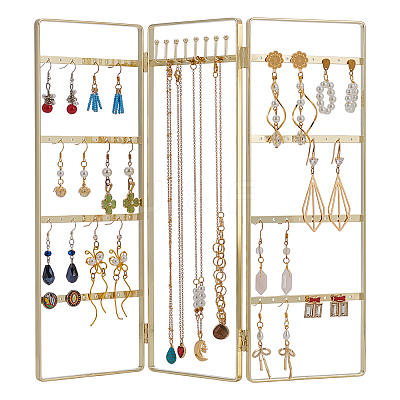 Iron Earring Display Folding Screen Stands with 3 Folding Panels EDIS-WH0070-01G-1