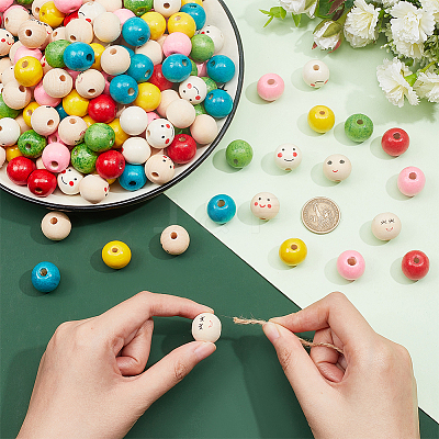 225Pcs 9 Styles Printed Wood European Beads WOOD-NB0002-60-1