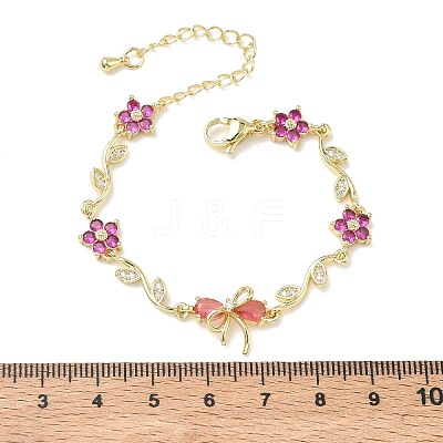 Brass Micro Pave Cubic Zirconia Link Chain Bracelets for Women BJEW-C156-04E-03G-1