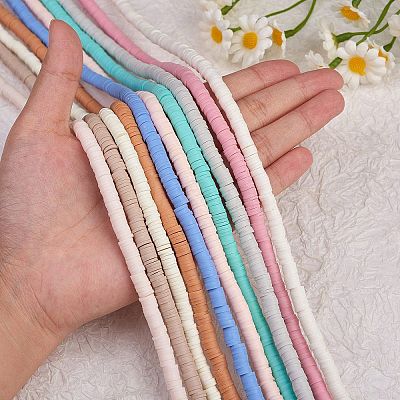10 Strands 10 Colors Flat Round Handmade Polymer Clay Beads CLAY-SZ0002-04A-1