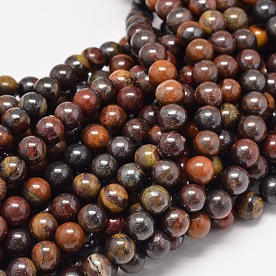 Natural Red Tiger Iron Round Bead Strands X-G-P075-22-10mm-1