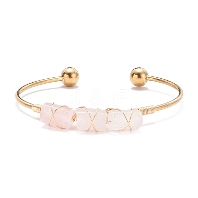Natural Mixed Stone Beads Wrapped Cuff Bangle BJEW-JB07471-1