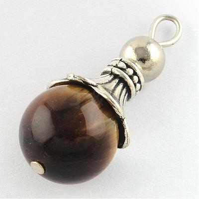 Natural Tiger Eye Pendants G-Q459-02L-1