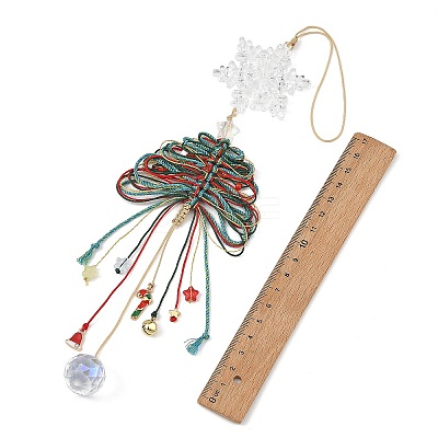 Glass & Braided Nylon Christmas Tree Pendant Decoration HJEW-TA00491-1