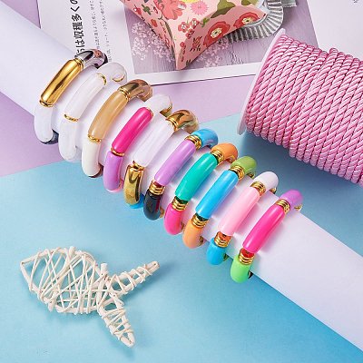 Chunky Curved Tube Beads Stretch Bracelets Set BJEW-SW00016-1