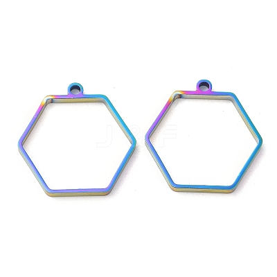304 Stainless Steel Open Back Bezel Hexagon Pendants STAS-Z040-12RC-1