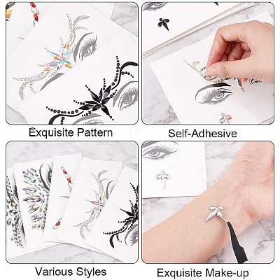 7 Sheets 7 Style Self Adhesive 3D Eyes Body Face Jewelry Acrylic Rhinestone & Imitation Pearl Stickers MRMJ-OC0003-11-1