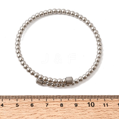304 Stainless Steel Round Beaded Bangles for Women BJEW-D436-01P-1