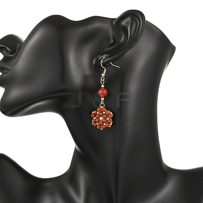 Natural Red Jasper & Carnelian and Shell Pearl Braided Dangle Earrings EJEW-MZ00789-02-1