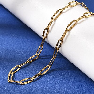 3.5MM Unisex 304 Stainless Steel Textured Paperclip Chain Necklaces NJEW-P356-01G-1