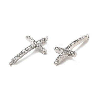Brass Micro Pave Clear Cubic Zirconia Connector Charms KK-E068-VB331-1