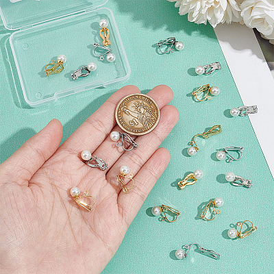 20Pcs 2 Colors 304 Stainless Steel Clip-on Earring Findings with Imitation Pearl Plastic Beaded STAS-UN0054-72-1