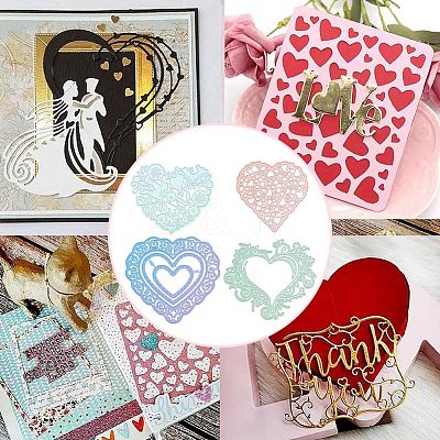 4Pcs 4 Styles Heart Carbon Steel Cutting Dies Stencils DIY-GF0007-80-1