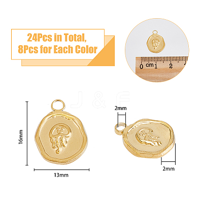 24Pcs 3 Colors 201 Stainless Steel Pendants Ion Plating(IP) STAS-DC0013-50-1