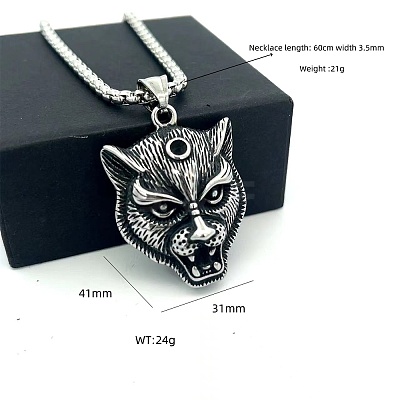 Vintage 304 Stainless Steel Lion Head Pendant Necklaces for Men Women LS-OG9311-1