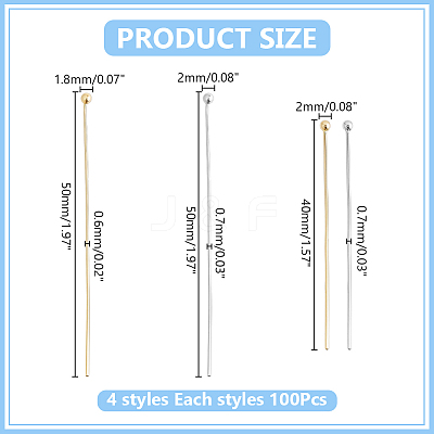 400Pcs 4 Styles 304 Stainless Steel Ball Head Pins STAS-ME0003-59-1