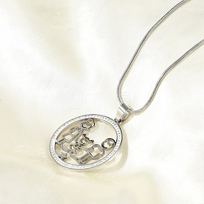 201 Stainless Steel Crystal Rhinestone Ring with Family Pendant Necklaces for Mother's Day Gift NJEW-P327-04P-B-1