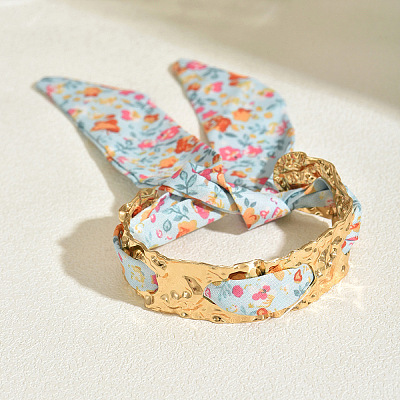 Textured Floral Fabric Iron Cuff Bangles for Women FS-WG41D7B-03-1