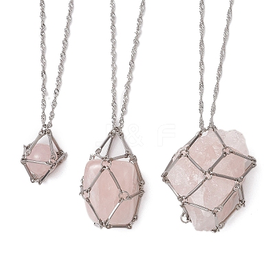 3Pcs 3 Sizes 304 Stainless Steel Singapore Chain Macrame Pouch Pendant Necklace Making SA-CJ982C-P-1