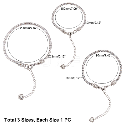 304 Stainless Steel European Round Snake Chains Bracelets MAK-UN0001-15P-1