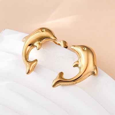 304 Stainless Steel Dolphin Stud Earrings EJEW-R028-01G-1