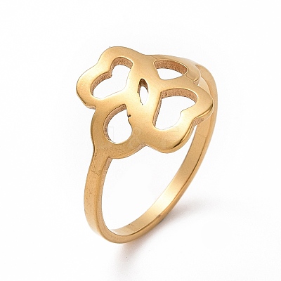 Ion Plating(IP) 201 Stainless Steel Hollow Flower Finger Ring for Women RJEW-J051-13G-1