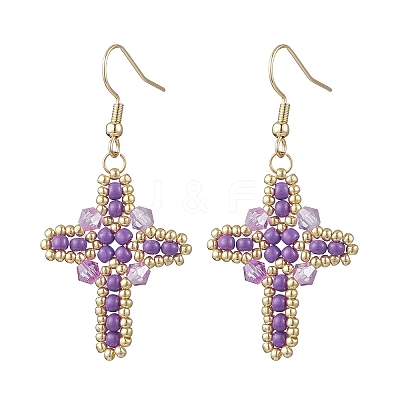 7 Pairs 304 Stainless Steel Glass Seeds Cross Dangle Earrings EJEW-MZ00506-1
