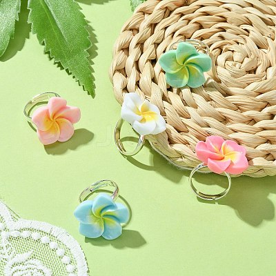 Plumeria Flower Resin Finger Ring RJEW-JR00640-1