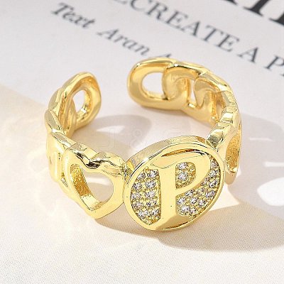 Brass Micro Pave Clear Cubic Zirconia Open Cuff Rings for Women RJEW-K289-02G-P-1