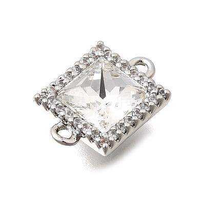 Brass Micro Pave Clear Cubic Zirconia and Glass Connector Charms KK-N289-15P-1