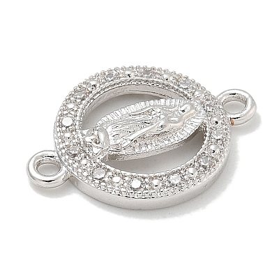 Rack Plating Brass Micro Pave Clear Cubic Zirconia Religion Virgin Mary Connector Charms KK-L224-094P-02-1