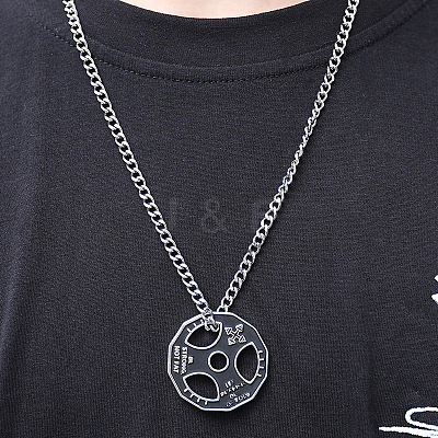 Fitness Barbell Alloy Black Enamel Pendant Necklaces for Men FS-WG955E3-01-1