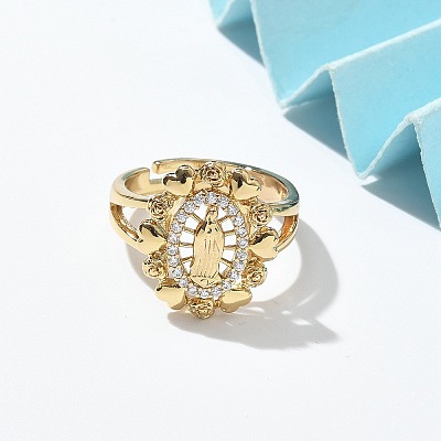 Virgin Mary Theme Clear Cubic Zirconia Finger Rings RJEW-G337-02G-07-1