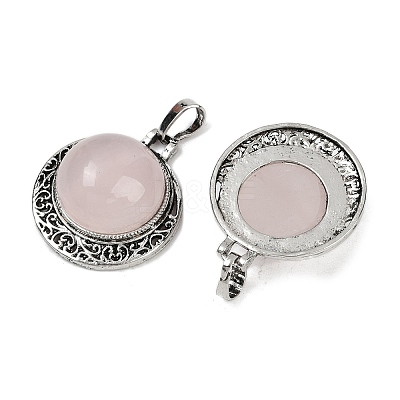 Natural Rose Quartz Half Round Pendants PALLOY-R159-01AS-12-1