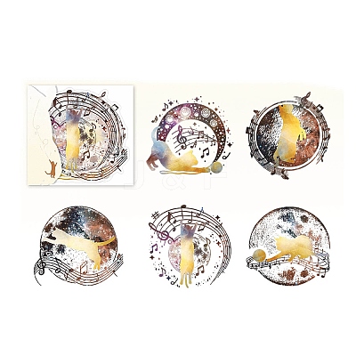5Pcs 5 Styles Bling Bling PET Waterproof Musical Cat Decorative Stickers PW-WG55458-06-1