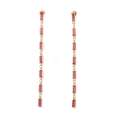 Cubic Zirconia Rectangle Dangle Stud Earrings EJEW-P206-03G-03-1