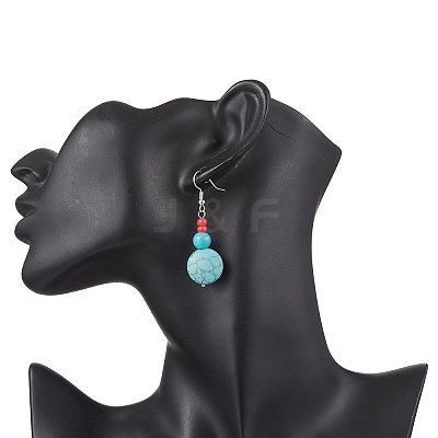 Brass Synthetic Turquoise Dangle Earrings EJEW-JE06535-1